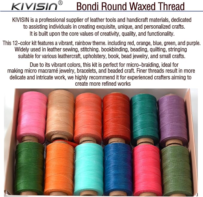12 Colored Waxed Polyester Thread, 0.45mm Thinner Diameter, 115 Yards/Spool - Image 6