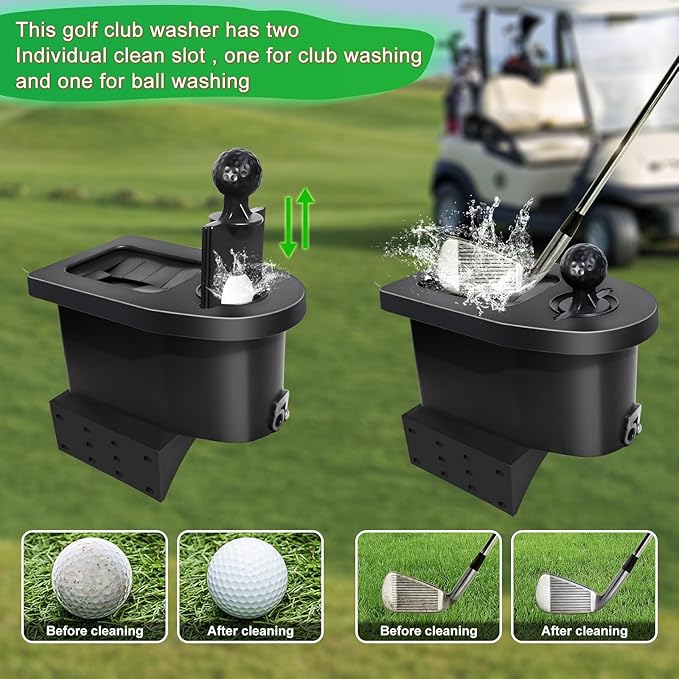 No-Drill Golf Cart Ball & Club Cleaner, Clamp-On Golf Club Head and Ball Washer Golf Cleaner with Golf Towel, Universal Fit for EZGO, Club Car, Yamaha, Advanced EV, Star EV
