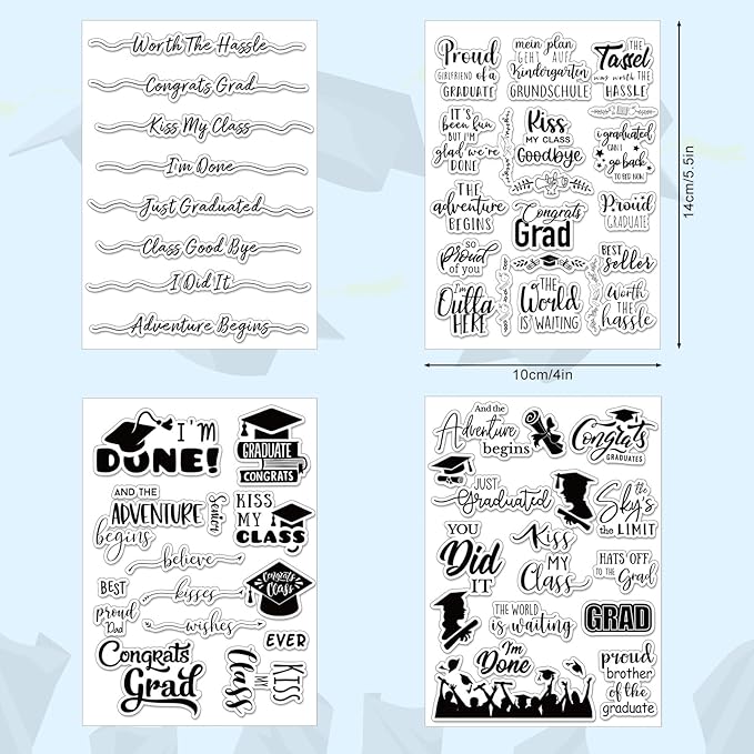 Whaline 4 Sheet Graduation Words Clear Stamps Congrats Grad Cap Silicone - Image 2
