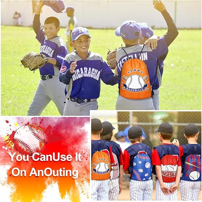 Grneric 18 Pcs Baseball Party Favor Bags Drawstring Bags Bulk Candy Goodie Bag Baseball Themed Presents for Sports Teams