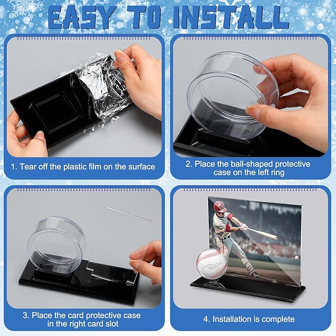 DoubleFill Hockey Puck and Card Display Case Acrylic Clear Holder Black Base Ring Stand Set Hockey Puck Centerpieces Protector Memorabilia Showcase