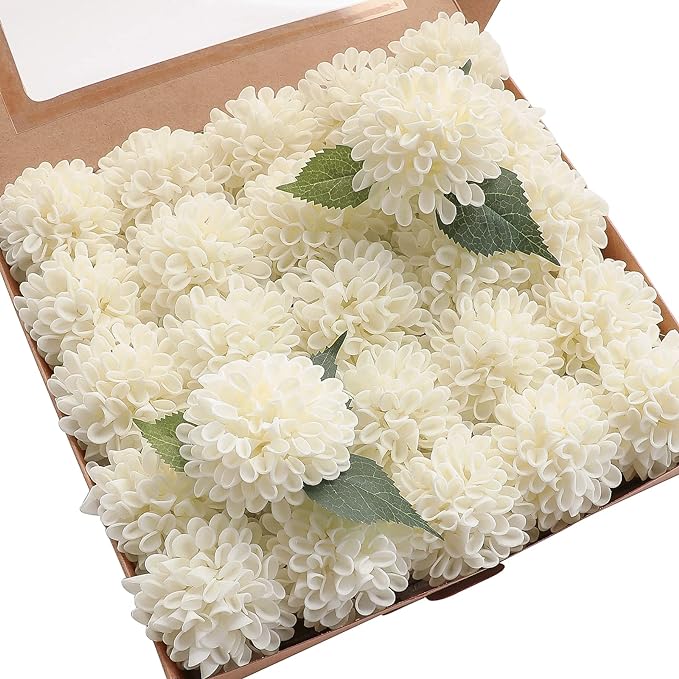 Floroom Artificial Dahlia Flowers 25pcs Real Looking Ivory Foam Fake Roses by Floroom
