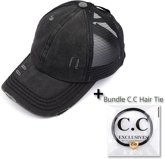 C.C Ponycap Messy High Bun Ponytail Adjustable Glitter Mesh Trucker Baseball Cap