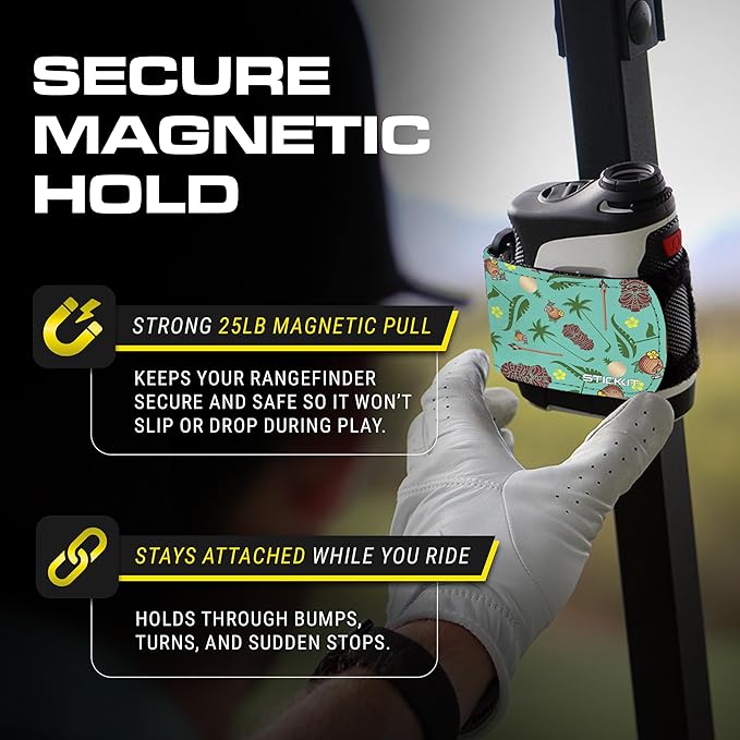 STICKIT Magnetic Rangefinder Strap | Strong Magnet Securely Holds to Golf Carts and Golf Clubs for Easy Access | Slim, Form Fitting, Size Adjustable