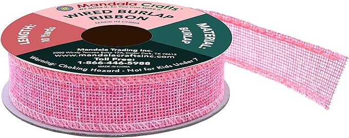 Mandala Crafts Pink Burlap Wired Ribbon 1 Inches Wide Jute Ribbons - Image 2