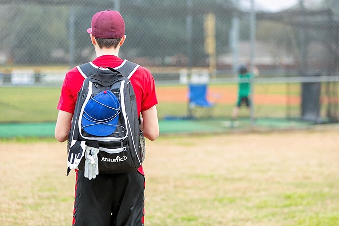 Athletico Baseball Bat Bag - Backpack for Baseball, T-Ball & Softball Equipment & Gear for Youth and Adults | Holds Bat, Helmet, Glove, & Shoes |Shoe Compartment & Fence Hook