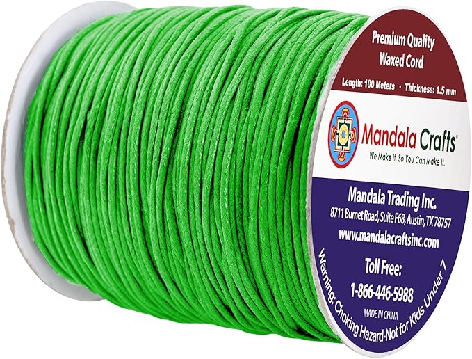 Mandala Crafts 1.5mm 109 Yards Green Cotton Waxed Cord - Image 2