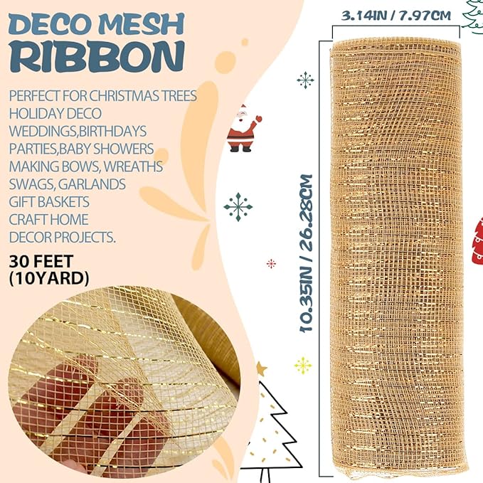 Anivia Deco Mesh Ribbon, 10inch x 30 Feet Each Roll Metallic Foil Mesh Ribbon - Image 2