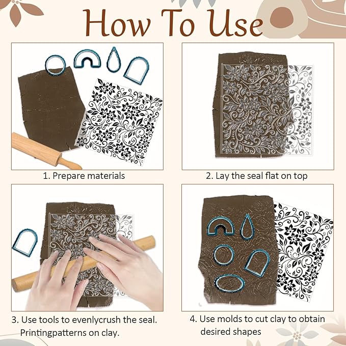 CHGCRAFT Vine Flower Polymer Clay Texture Sheets Single Seamless Plants Floral - Image 4