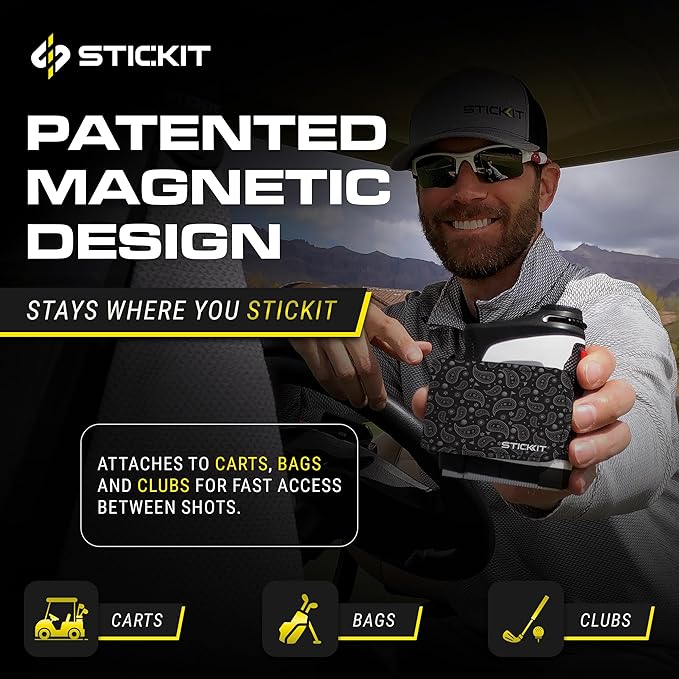 STICKIT Magnetic Rangefinder Strap | Strong Magnet Securely Holds to Golf Carts and Golf Clubs for Easy Access | Slim, Form Fitting, Size Adjustable