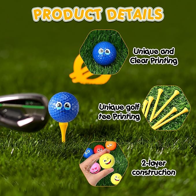 MiniInflat 19 Pcs Funny Golf Balls Set for Kids Adults Includes 12 Emoticon Practice Balls 6 Tees and Gift Box Novelty Golf Accessories for Men Women Birthday