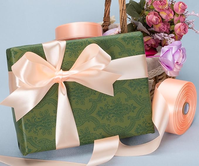 1 1/2 Inch Peach Solid Satin Ribbon, 50 Yards Craft Fabric Ribbon - Image 5