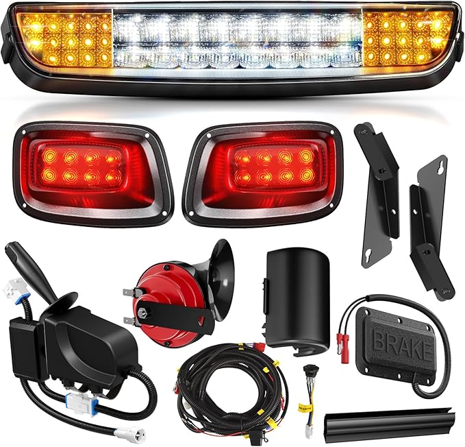 EZGO TXT Deluxe Light Bar Kit, Golf Cart LED Light Kit With EZGO TXT 12V Street Legal LED Headlight Taillight Turn Signal Hazard Light Switch Horn Brake Pad, Fits 1996-2013 Gas & Electric Golf Cart