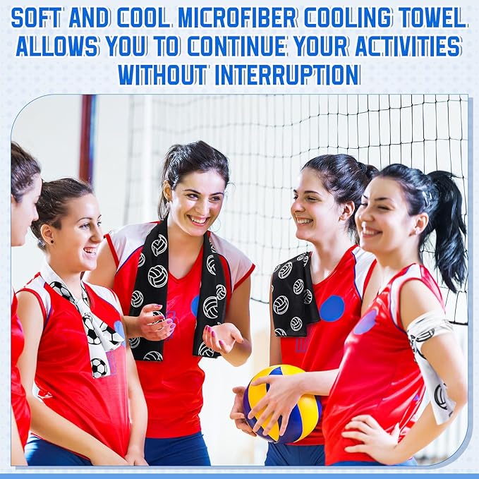 12 count Sports Cooling Towels Baseball Basketball Softball 40 x 12 Inch Breathable Soccer Football Volleyball Microfiber Ice Towel Fast Drying for Sport Party Favors Team Gift(Black,Volleyball)