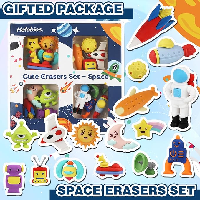Erasers Set for Kids, Space Astronaut Pencil Eraser Bulk for Kids, Take Apart - Image 6