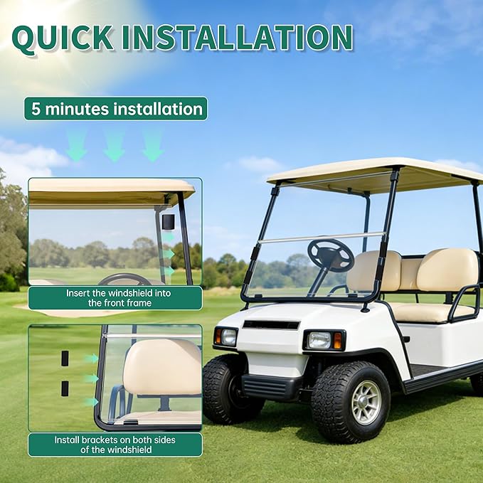 ECOTRIC Clear Windshield Compatible with 2000.5-UP Club Car DS Golf Cart Fold Down