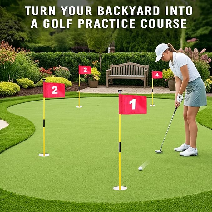 2 or 4 Set 3Ft Golf Flagstick Mini Putting Green Pin Flag for Yard, with Hole Cup Set, Double-Side Numbered Golf Flags for Portable Practice