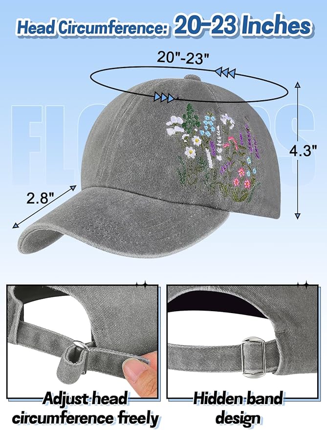 Biggun Trendy Embroidered Baseball Cap for Girls Women Men - Adjustable Soft Breathable Hats for Casual Wear