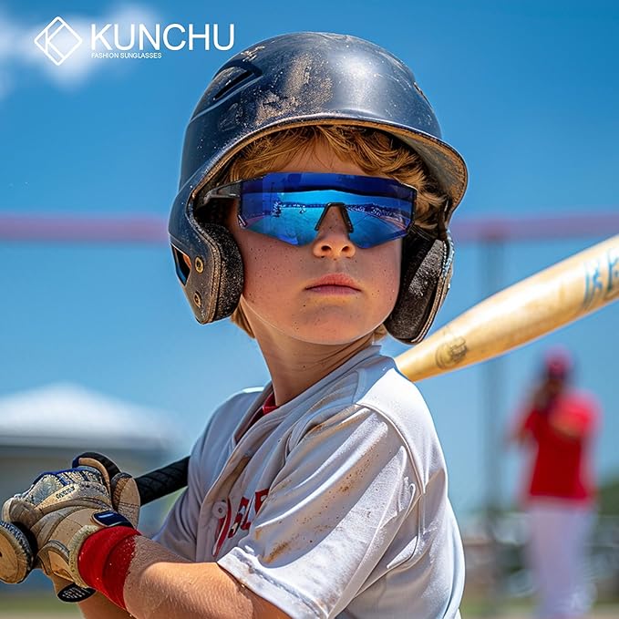 Kids Sunglasses Polarized - UV400 Protection Boys Youth Cycling Goggles Baseball Sunglasses with Glasses Strap