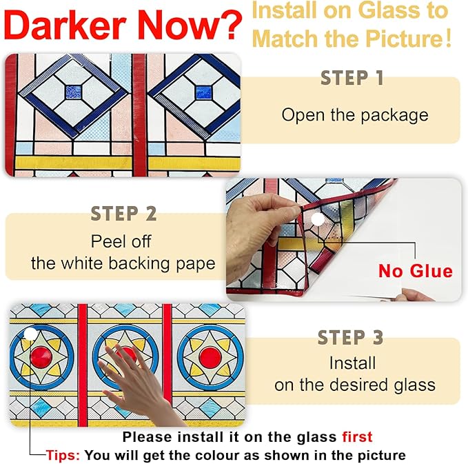 3D Stained Glass Window Privacy Film, Heat Control UV Blocking Static Cling - Image 5