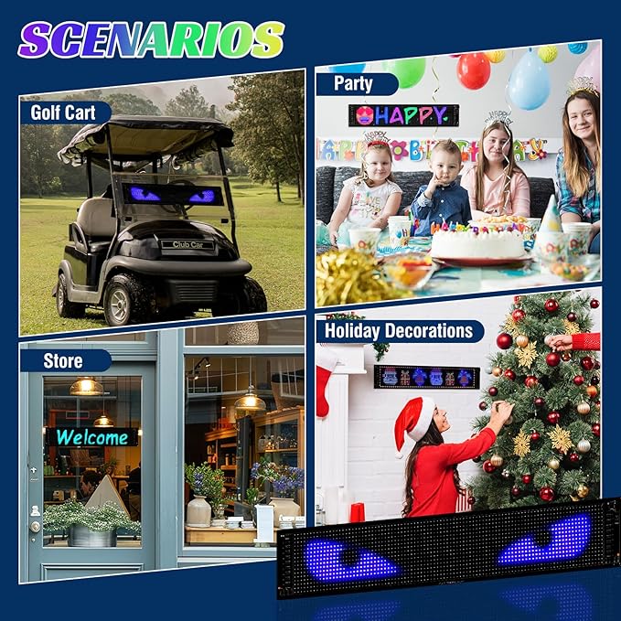 Golf Cart Devil LED Eyes Light Sign, 23.23"x4.72" Programmable Flexible Screen for Windshield with App Control, DIY Dynamic Animated LED Sign Display for Car Golf Cart Trucks Festivals Decor