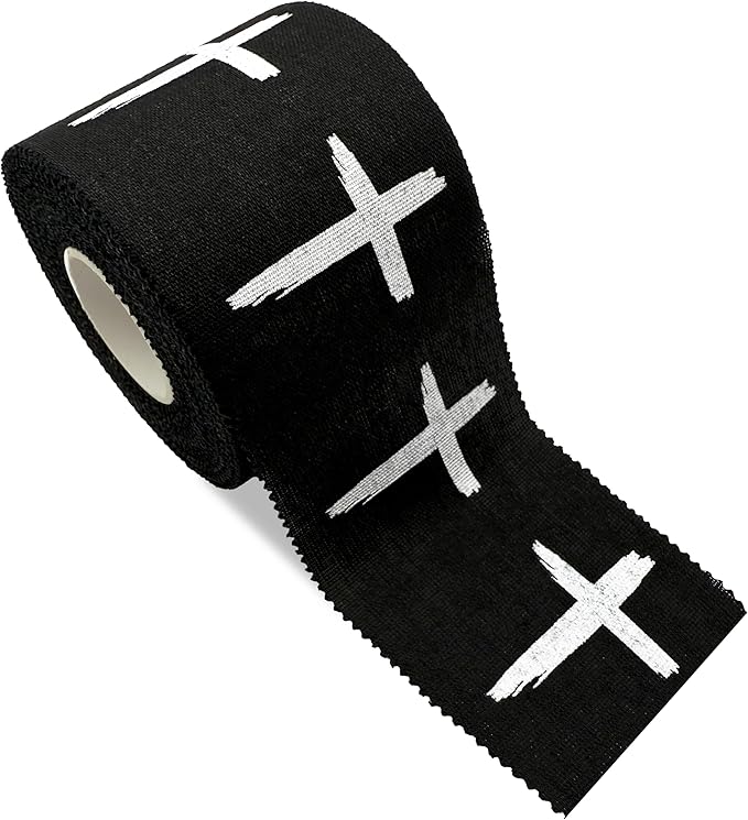 Cross Sports Athletic Tape 2 in x 30 ft 100% Cotton Christian Gift God Jesus Bible Verse Faith White Black Wrap Brace Wrist Ankle Finger Football Baseball Soccer Wrestling (1 Qty: Distressed Black)