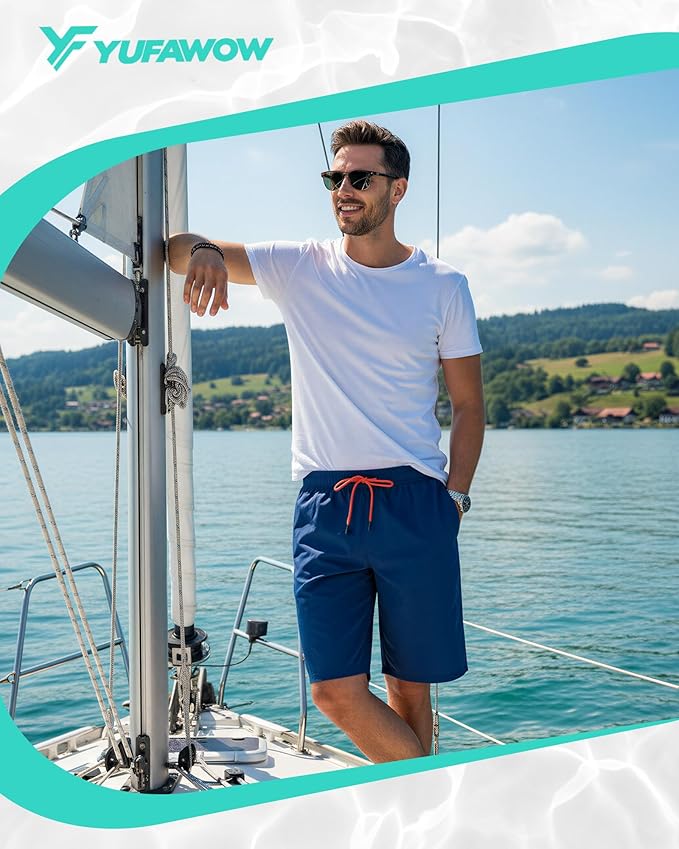 9 Inch Men Swim Trunks with Mesh Lining Quick Dry Breathable Pockets for Summer Beach Cruise Water Park Gym Running