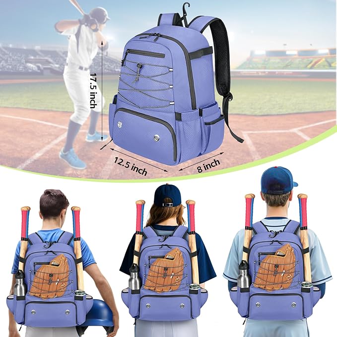 MATEIN Baseball Bat Bag for 4 Bats with Ball Pocket, Lightweight Youth Baseball Backpack with Shoe Compartment, Large Capacity Softball Equipment Bag with Fence Hook for TBall Gear, Helmet, Glove