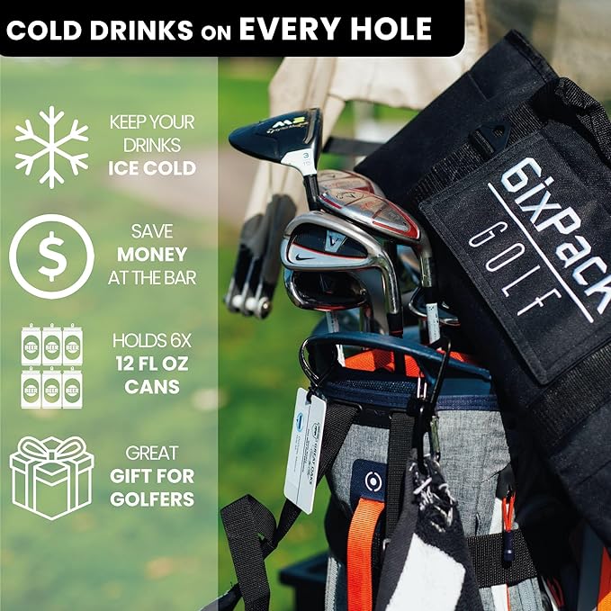 Golf Cooler Bag with 2 Ice Packs - Insulated Golf Bag Cooler Holds 6 Cans, Fits Most Golf Bags - Soft Portable Cooler for Hot Days on the Course, Golf Accessories for Men