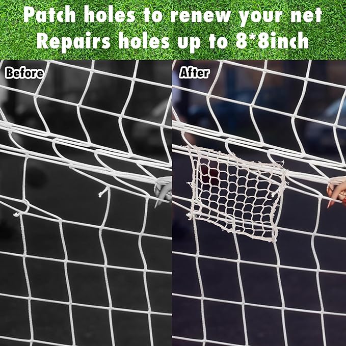 6 Pcs Universal Sports Net Repair Kits with 100 Pcs Zip Ties 8 x 8 Inch Golf Goal Nylon Netting Hole Replacement Patch for Baseball Batting Cages Hockey Football