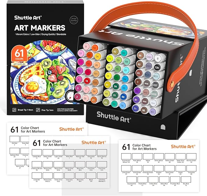 Shuttle Art 61 Colors Alcohol Markers, 60 Colors Dual Tip Art Marker Set Plus 1 by ShuttleArt