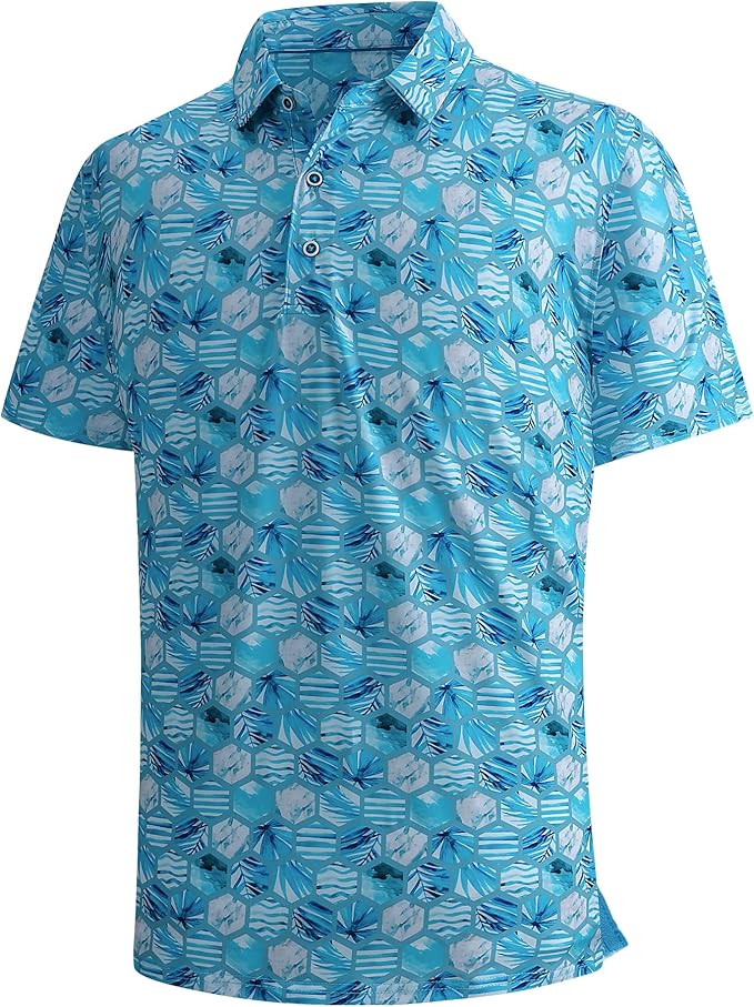 SAMERM Golf Shirts for Men Super Stretch Jacquard Dry Fit Golf Polo Moisture Wicking Short Sleeve Polo Shirts for Men