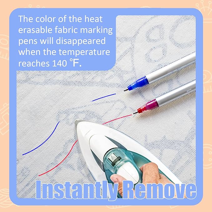 Heat Erasable Fabric Marking Pens Set | 11Pcs 3 Colors | Increase Ink Capacity - Image 4