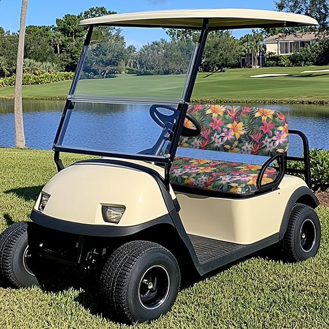 Suobstales Golf Cart Front and Rear Seat Cover Set for EZGO TXT RXV & Club Car DS 2 Passenger, Washable Bench Seat Covers Kit