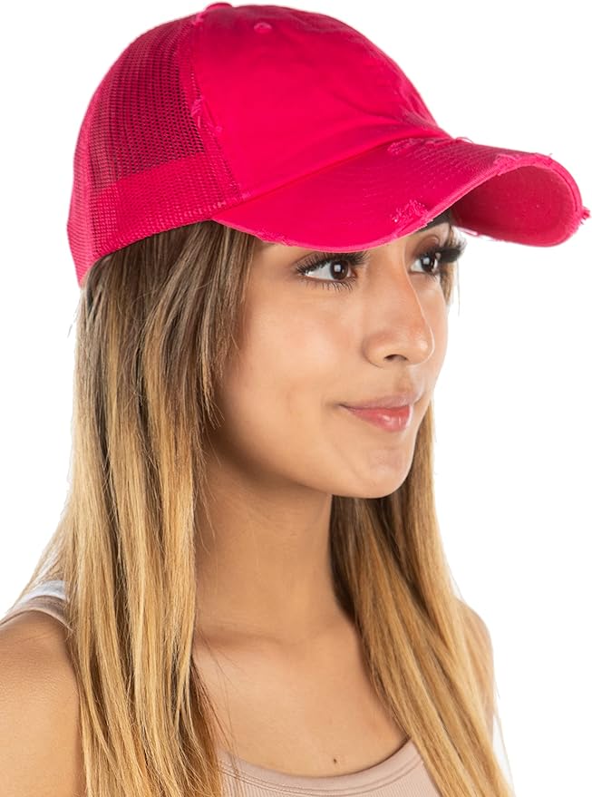 Funky Junque Trucker Hat for Women – Distressed Low Profile Western Camo Baseball Cap with Mesh, Trendy and Adjustable Fit