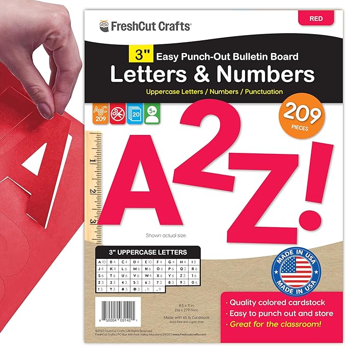 209 Pcs 3" Red Bulletin Board Letters & Numbers, Capital Letters, Punctuation by FreshCutCrafts