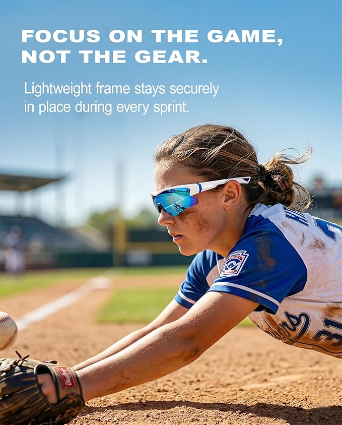 maivnz Youth Baseball Sunglasses for Boys and Girls Ages 6-12, Kids Sports Glasses for Softball Cycling, Helmet Compatible