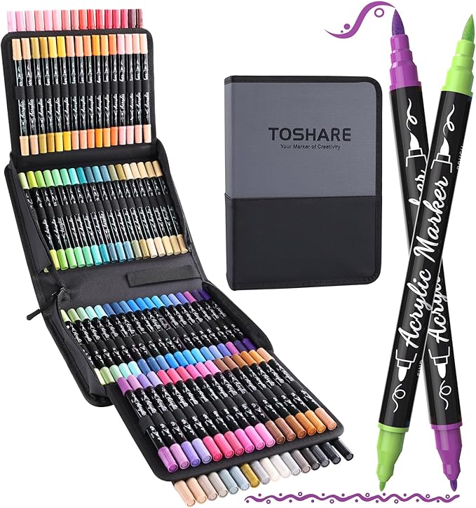 TOSAHRE Acrylic Paint Pens Markers 100 Colors Waterproof Dual Tip Acrylic by TOSHARE