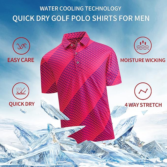 SAMERM Golf Shirts for Men Super Stretch Jacquard Dry Fit Golf Polo Moisture Wicking Short Sleeve Polo Shirts for Men