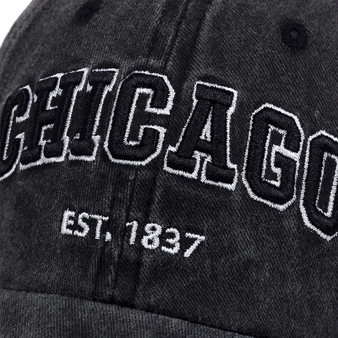Chicago Hat for Men Women 3D Embroidery Vintage City Dad Hats Baseball Cap