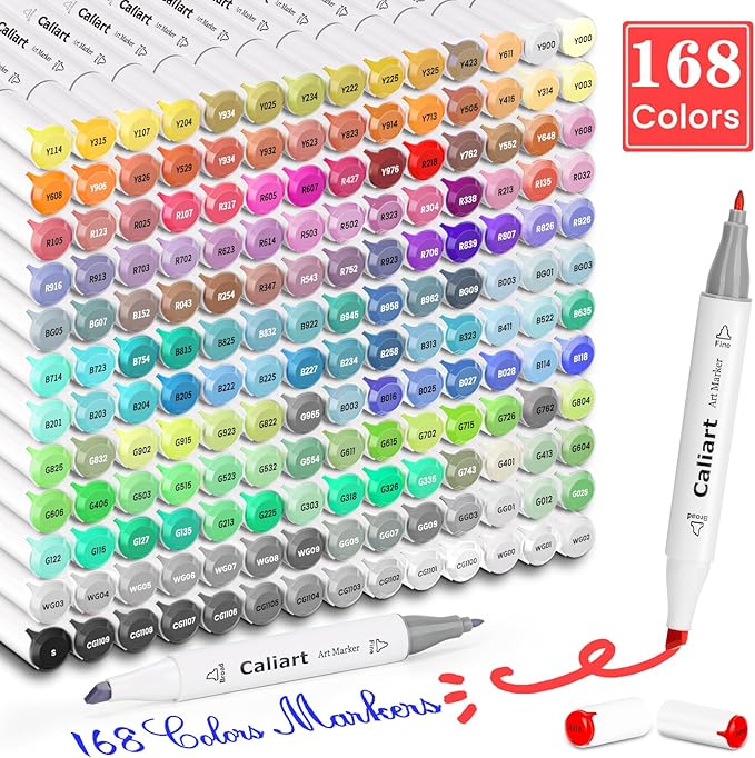 Caliart Markers, 168 Colors Dual Tip Art Markers Sketch Pens Permanent Alcohol - Image 2