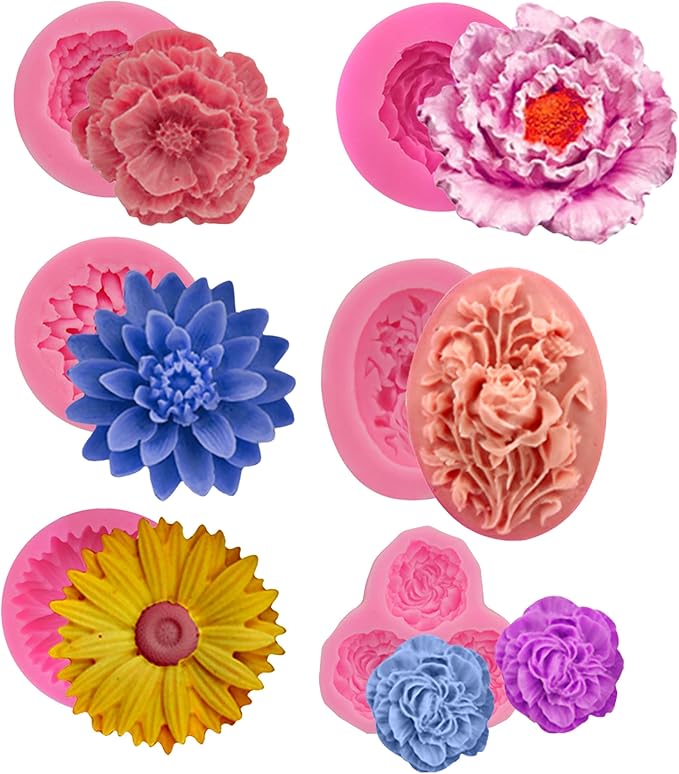 6 Pack Flower Mold: Peony, Sunflower Resin Casting Molds by ESEENSSiliconeMolds