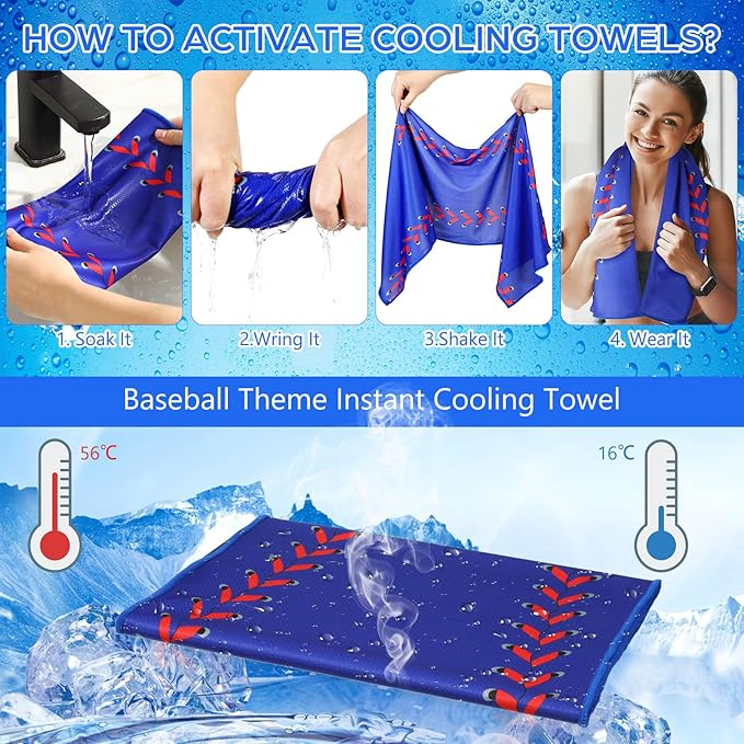 Peryiter 12 Counts Mini Cooling Towel, 30" x 9" Baseball Softball Soccer Golf Sweat Towel, Breathable Chilly Rag, Microfiber Sport Rags for Team Gym Running Coach Gift