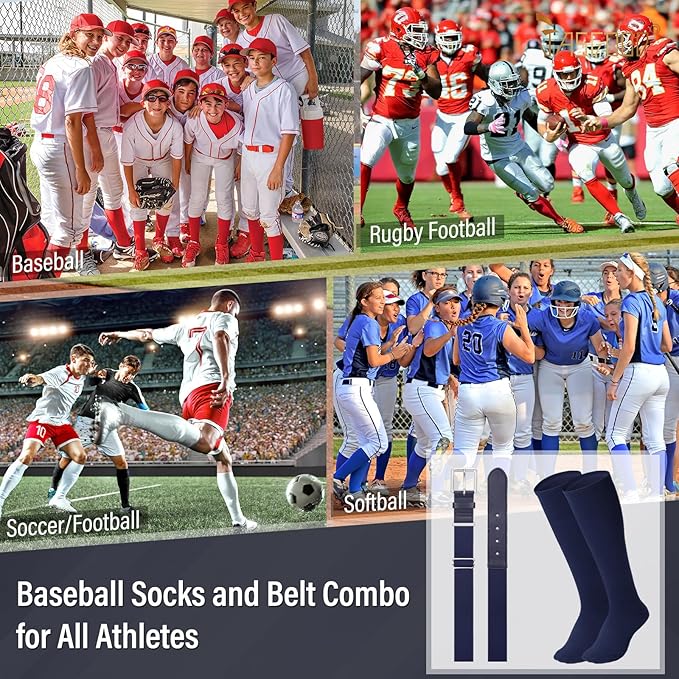 Baseball Socks and Belt for Youth Adult Softball Socks Combo Elastic Waist Belt for Men Kids Boys Girls Women JASGOOD