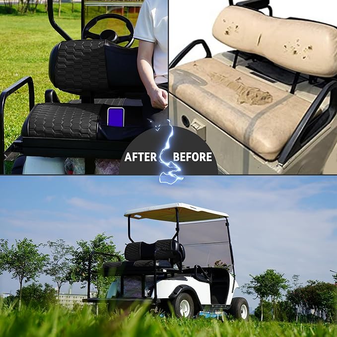 Golf Cart Seat Covers for EZGO TXT Club Car DS Gas or Electric OEM Regular Seat Cushion, No Staple, Golf Cart Vinyl Replacement Seat Cover