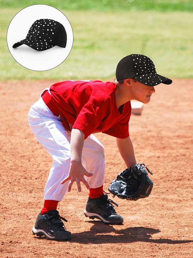 Loopeer 2 Pcs Adjustable Breathable Rhinestone Baseball Cap for Women Men Sequins Casual Sports Cap Rhinestone Hat