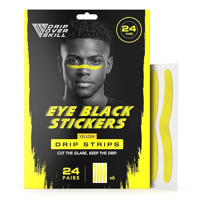 DRIP Strips Pro-Grade Eye Black Stickers, 24 Pack, Natural Flex & Stretch Eye Black Face Strips, Breathable, Sweat-Proof, Eye Black Football, Baseball, Softball, Lacrosse, Banana Yellow Grit Strip