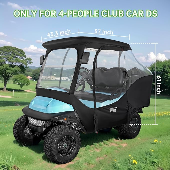 10L0L 4-Passengers Golf Cart Enclosure for Club Car Precedent 57" Short Roof, 600D Waterproof Clear Rain Cover with Security Side Mirror Openings, All Weather Waterproof Snowproof Driving Covers