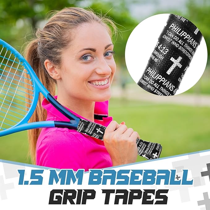 Pushglossy Christian Baseball Bat Grip Tapes 1.5mm Faith Cross Bat Grip Tape, Precut Full Adhesive Baseball Wrist Tape Scripture Design Non-Slip Religious Baseballs Grips Tapes