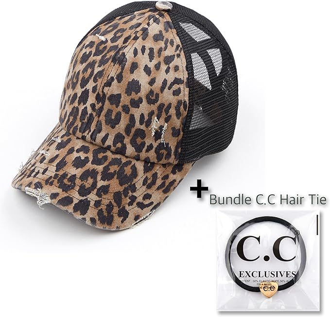 C.C Ponycap Messy High Bun Ponytail Adjustable Glitter Mesh Trucker Baseball Cap